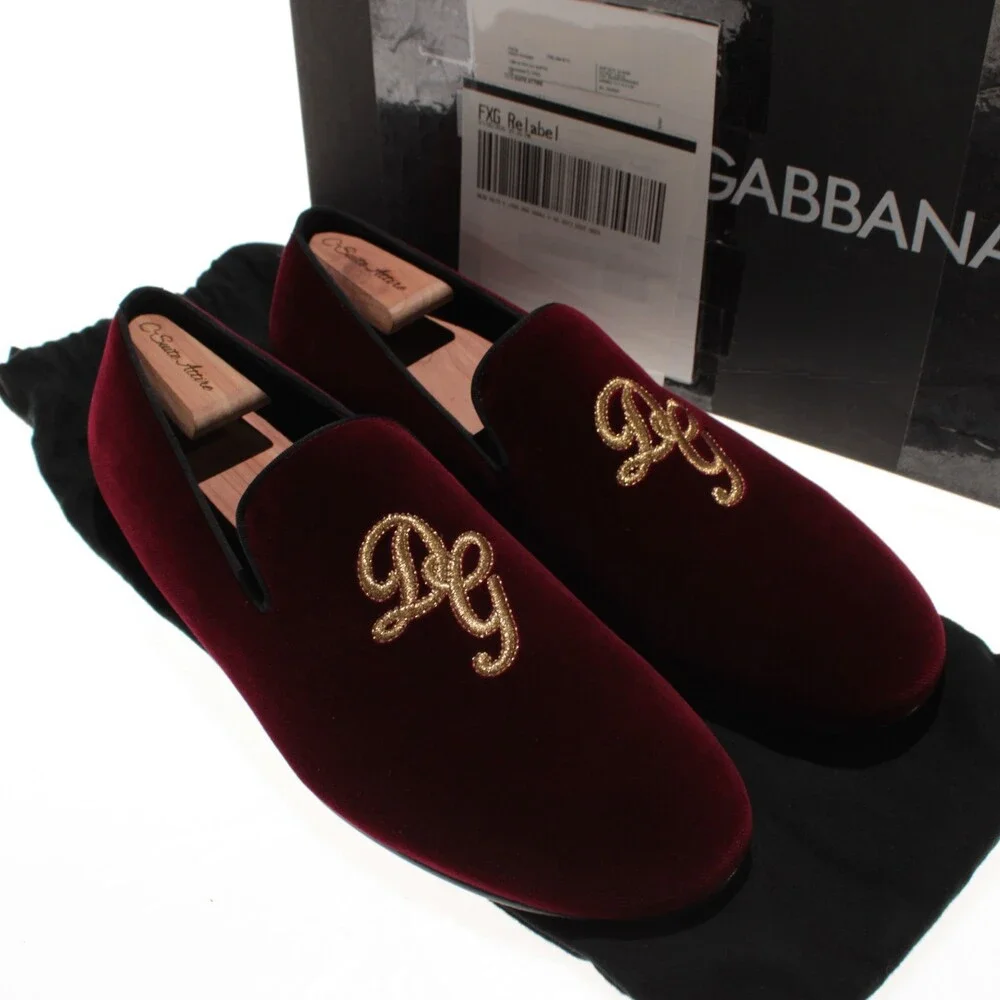 Dolce&Gabbana NWB Slip On Loafers Size 9 US Burgundy Velvet Made in Italy